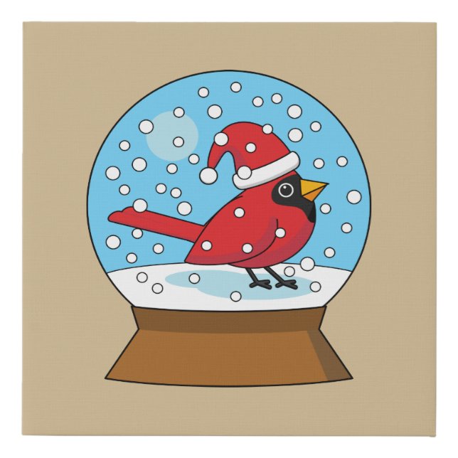 Snow Globe with Cute Red Cardinal Faux Canvas Print (Front)