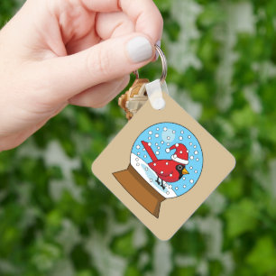 Snow Globe with Cute Red Cardinal Keychain