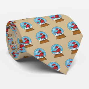 Snow Globe with Cute Red Cardinal Neck Tie