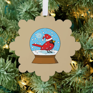 Snow Globe with Cute Red Cardinal Ornament Card