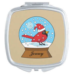 Snow Globe with Cute Red Cardinal Personalize Compact Mirror