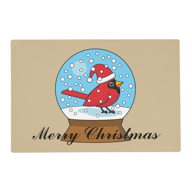 Snow Globe with Cute Red Cardinal Placemat (Front)