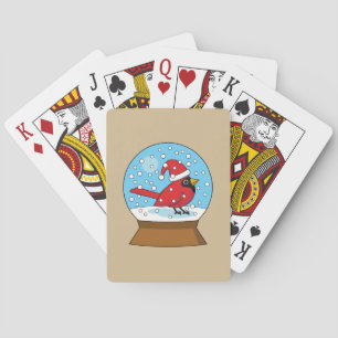 Snow Globe with Cute Red Cardinal Poker Cards