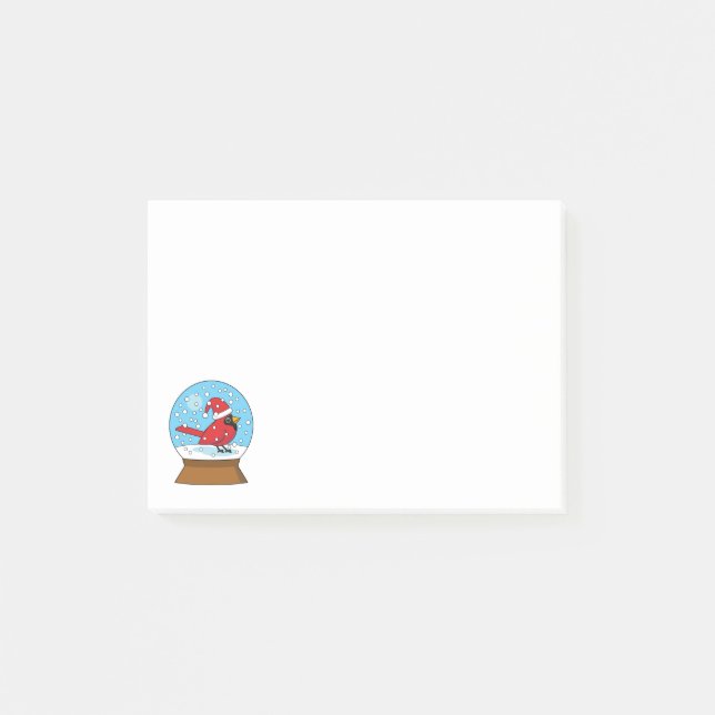Snow Globe with Cute Red Cardinal Post-it Notes (Front)