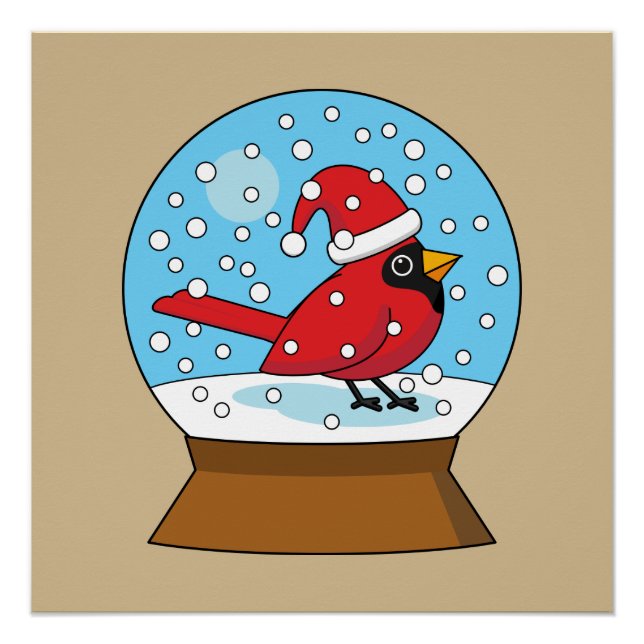 Snow Globe with Cute Red Cardinal Poster (Front)
