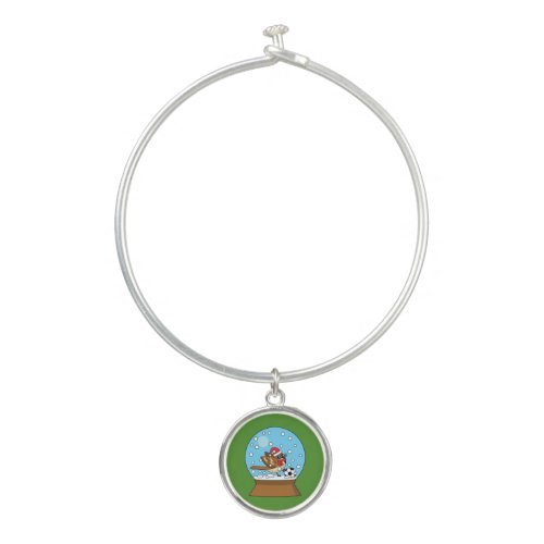 Snow Globe with Cute Sparrow Playing Soccer Bangle Bracelet