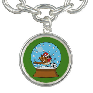 Snow Globe with Cute Sparrow Playing Soccer Bracelet