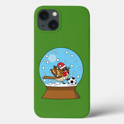 Snow Globe with Cute Sparrow Playing Soccer iPhone 13 Case