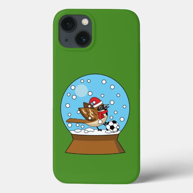 Snow Globe with Cute Sparrow Playing Soccer Case-Mate iPhone Case (Back)