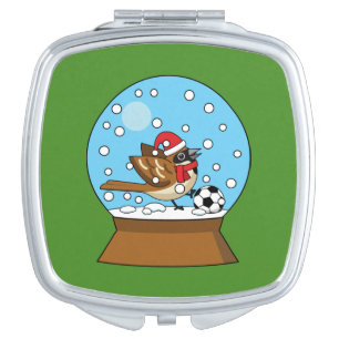 Snow Globe with Cute Sparrow Playing Soccer Compact Mirror