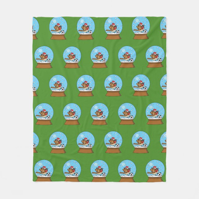 Snow Globe with Cute Sparrow Playing Soccer Fleece Blanket (Front)