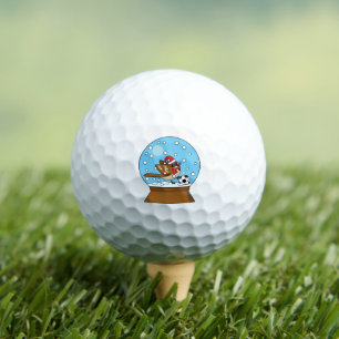 Snow Globe with Cute Sparrow Playing Soccer Golf Balls