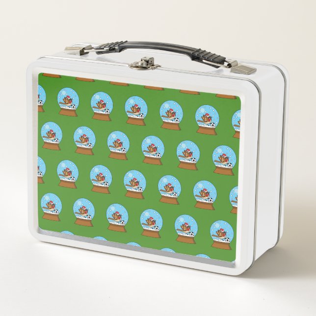 Snow Globe with Cute Sparrow Playing Soccer Metal Lunch Box (Front)