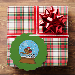 Snow Globe with Cute Sparrow Playing Soccer Ornament Card