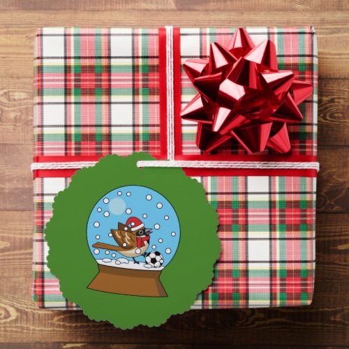 Snow Globe with Cute Sparrow Playing Soccer Ornament Card