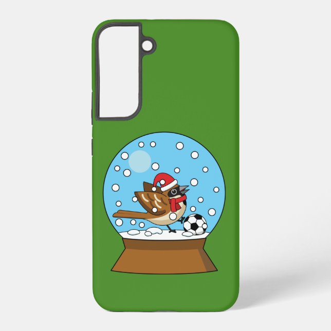 Snow Globe with Cute Sparrow Playing Soccer Samsung Galaxy Case (Back)