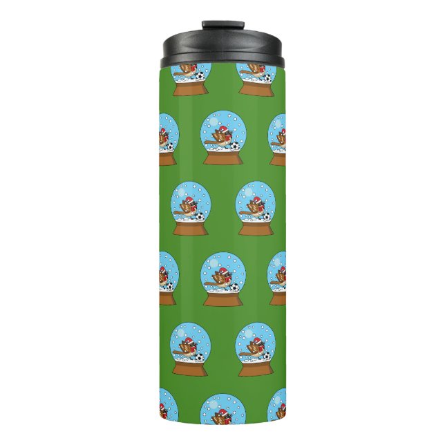 Snow Globe with Cute Sparrow Playing Soccer Thermal Tumbler (Front)