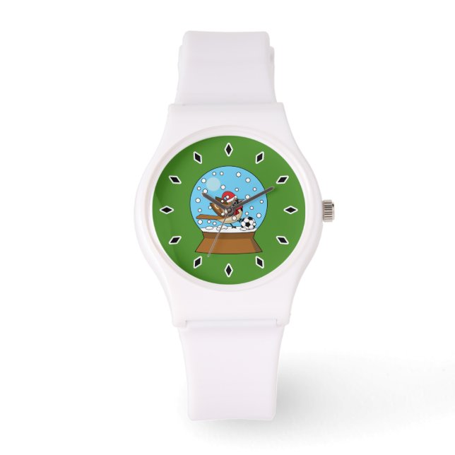 Snow Globe with Cute Sparrow Playing Soccer Watch (Front)