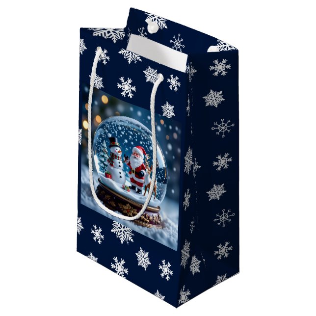 Snow globe with Santa and Reindeer Small Gift Bag (Front Angled)