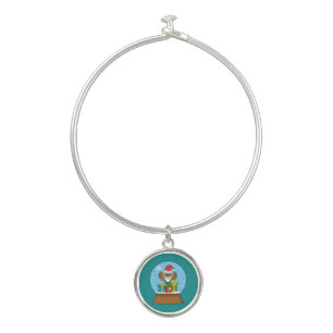 Snow Globe with Santa Claus Owl Bangle Bracelet