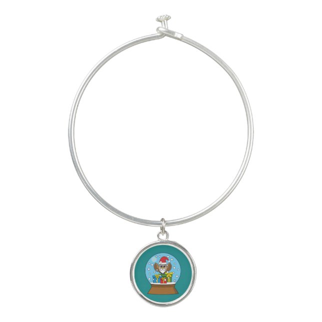 Snow Globe with Santa Claus Owl Bangle Bracelet (Front)