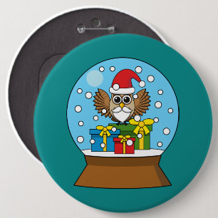Snow Globe with Santa Claus Owl Button