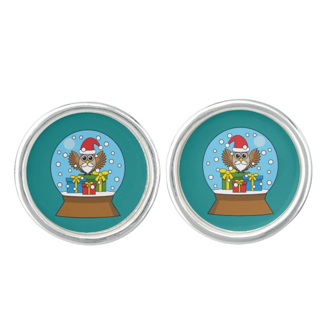 Snow Globe with Santa Claus Owl Cufflinks (Front)