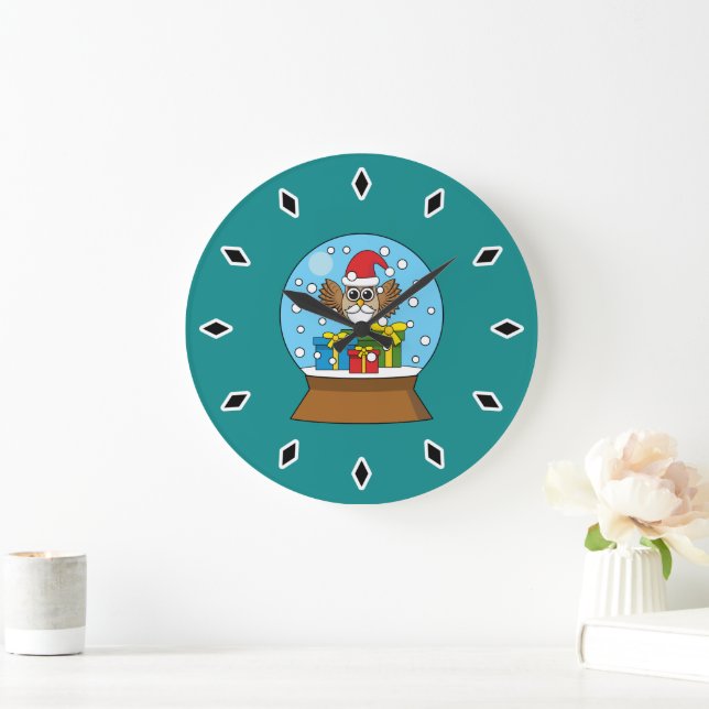 Snow Globe with Santa Claus Owl Large Clock (Home)