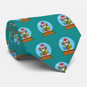 Snow Globe with Santa Claus Owl Neck Tie