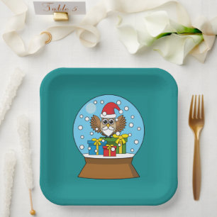 Snow Globe with Santa Claus Owl Paper Plates