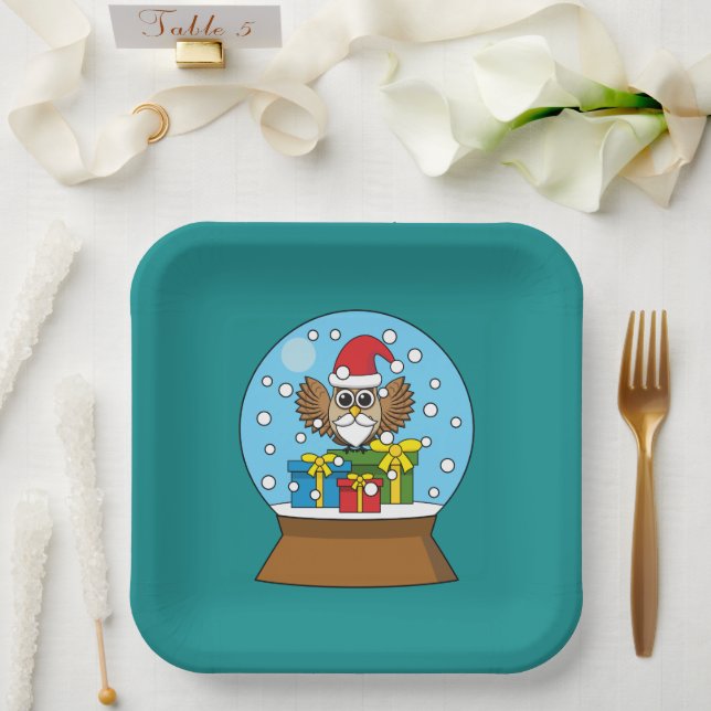 Snow Globe with Santa Claus Owl Paper Plates (Wedding)