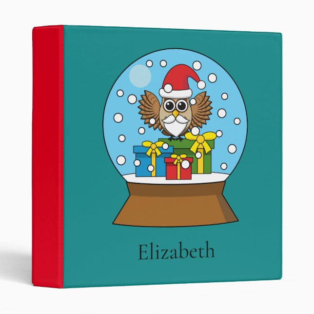 Snow Globe with Santa Claus Owl | Personalize 3 Ring Binder (Front/Spine)