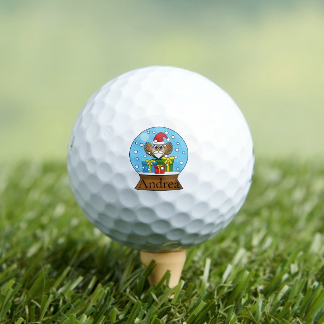 Snow Globe with Santa Claus Owl | Personalize Golf Balls (Insitu Tee)