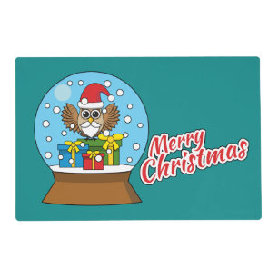 Snow Globe with Santa Claus Owl Placemat