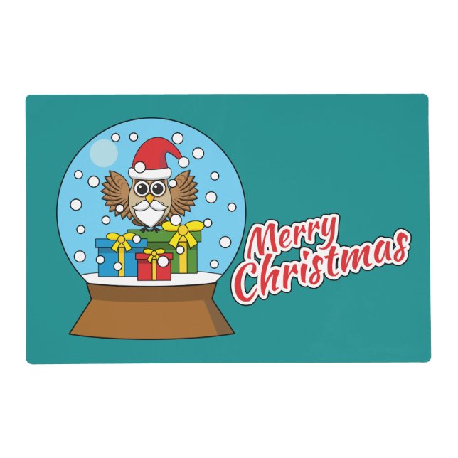 Snow Globe with Santa Claus Owl Placemat (Front)