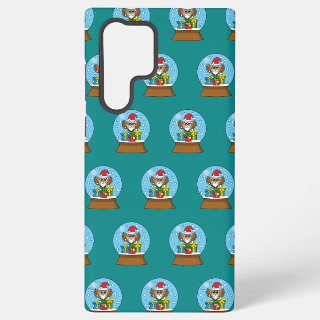 Snow Globe with Santa Claus Owl Samsung Galaxy Case (Back)