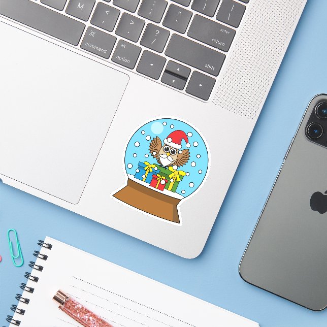 Snow Globe with Santa Claus Owl Sticker (Laptop w/ iPhone)