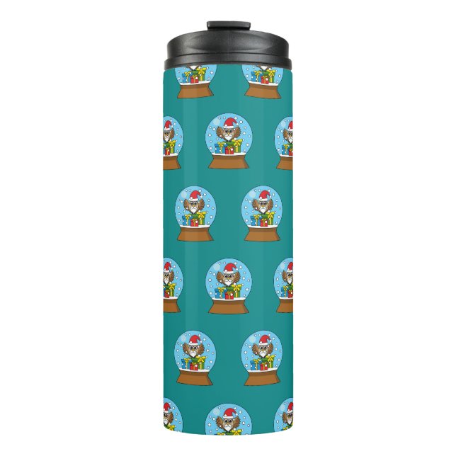Snow Globe with Santa Claus Owl Thermal Tumbler (Front)