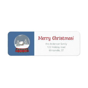 Snow globe with small house - label