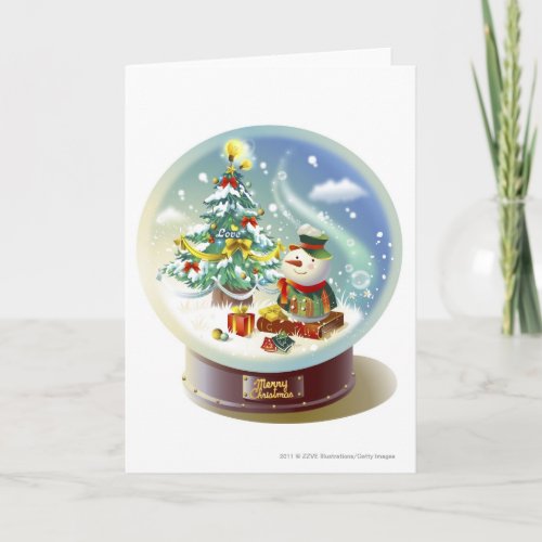 Snow globe with snowman and Christmas tree Holiday Card