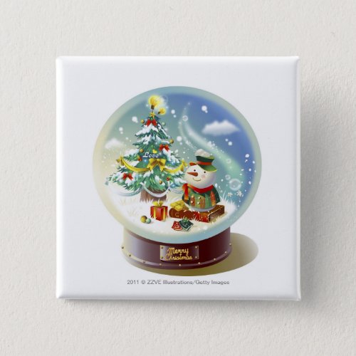Snow globe with snowman and Christmas tree Pinback Button