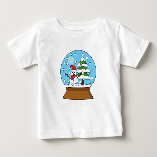 Snow Globe with Snowman and Pine Tree Baby T-Shirt (Front)