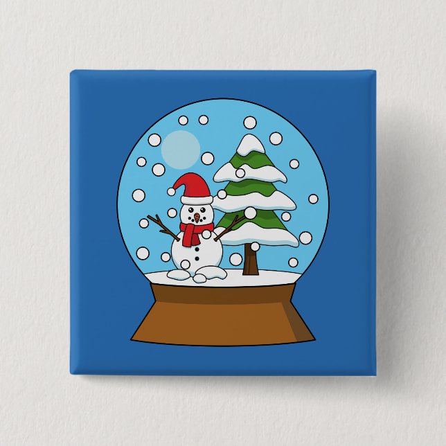 Snow Globe with Snowman and Pine Tree Button (Front)