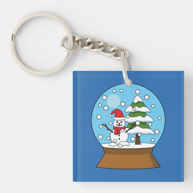 Snow Globe with Snowman and Pine Tree Keychain (Front)