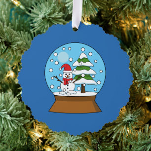 Snow Globe with Snowman and Pine Tree Ornament Card