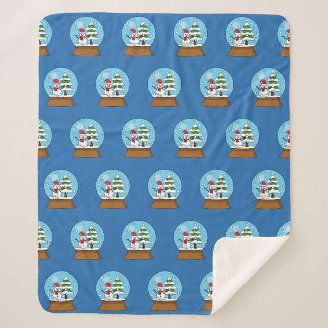 Snow Globe with Snowman and Pine Tree Pattern Sherpa Blanket (Front)