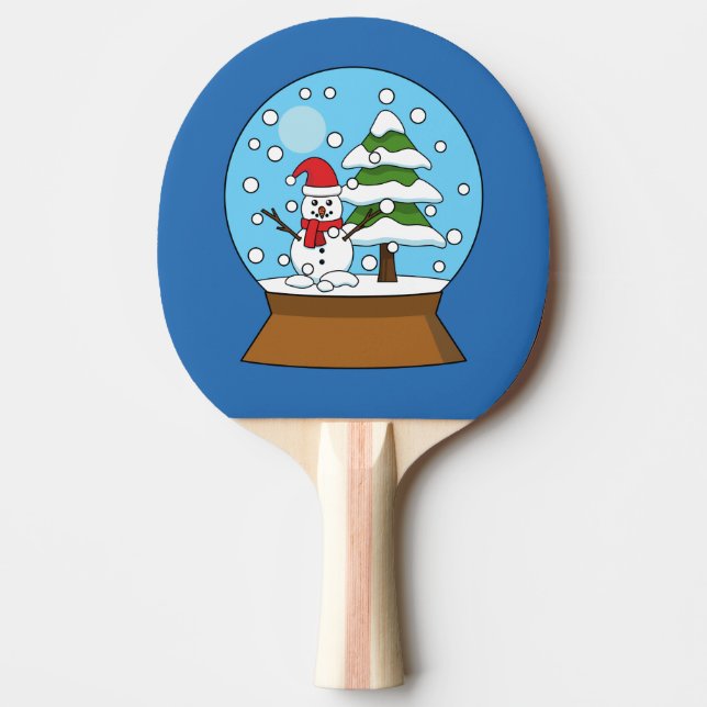 Snow Globe with Snowman and Pine Tree Ping Pong Paddle (Front)