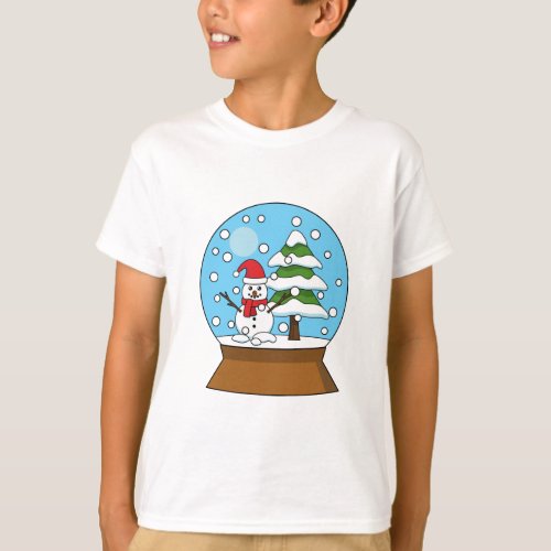 Snow Globe with Snowman and Pine Tree T_Shirt