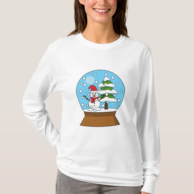 Snow Globe with Snowman and Pine Tree T-Shirt (Front)