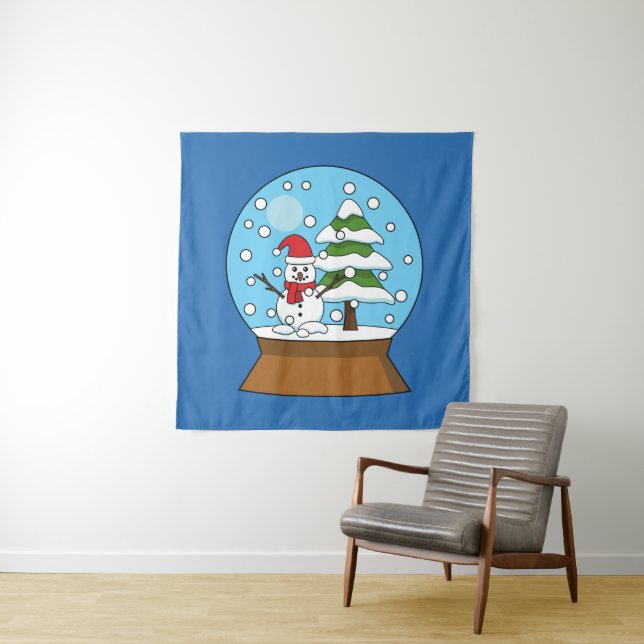 Snow Globe with Snowman and Pine Tree Tapestry (In Situ)